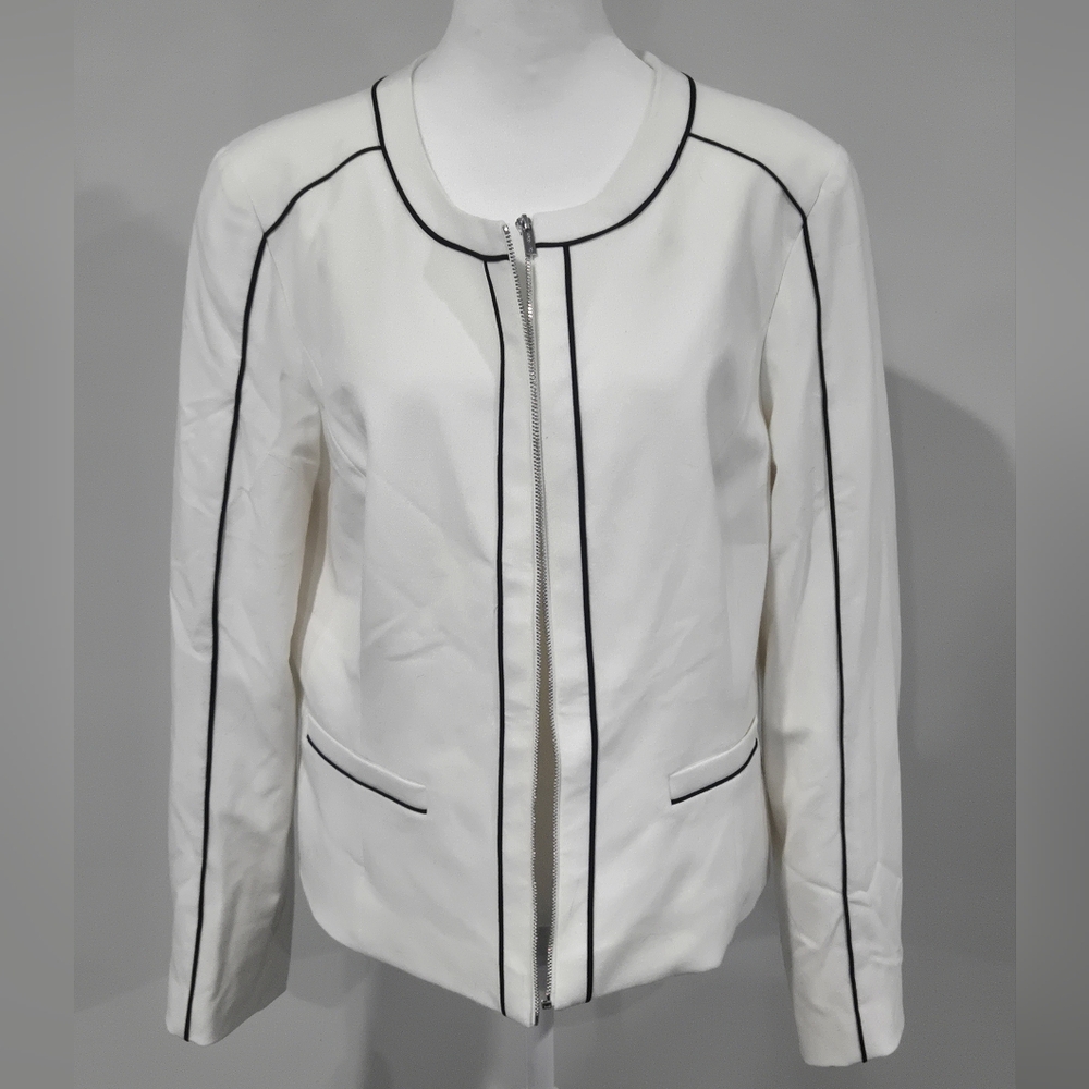 Calvin Klein White Blazer with Black Piping